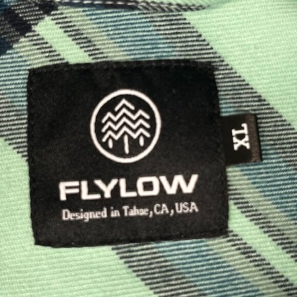 Flylow Shirt Mens XL Blue Green Plaid Snap Button Corbetts Ski Snowboard Logo - Picture 4 of 11
